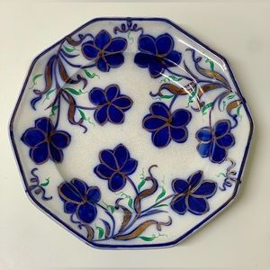19th Century Vtg Gaudy Ironstone 10 Sided Flow Blue Copper Lusterware Plate
